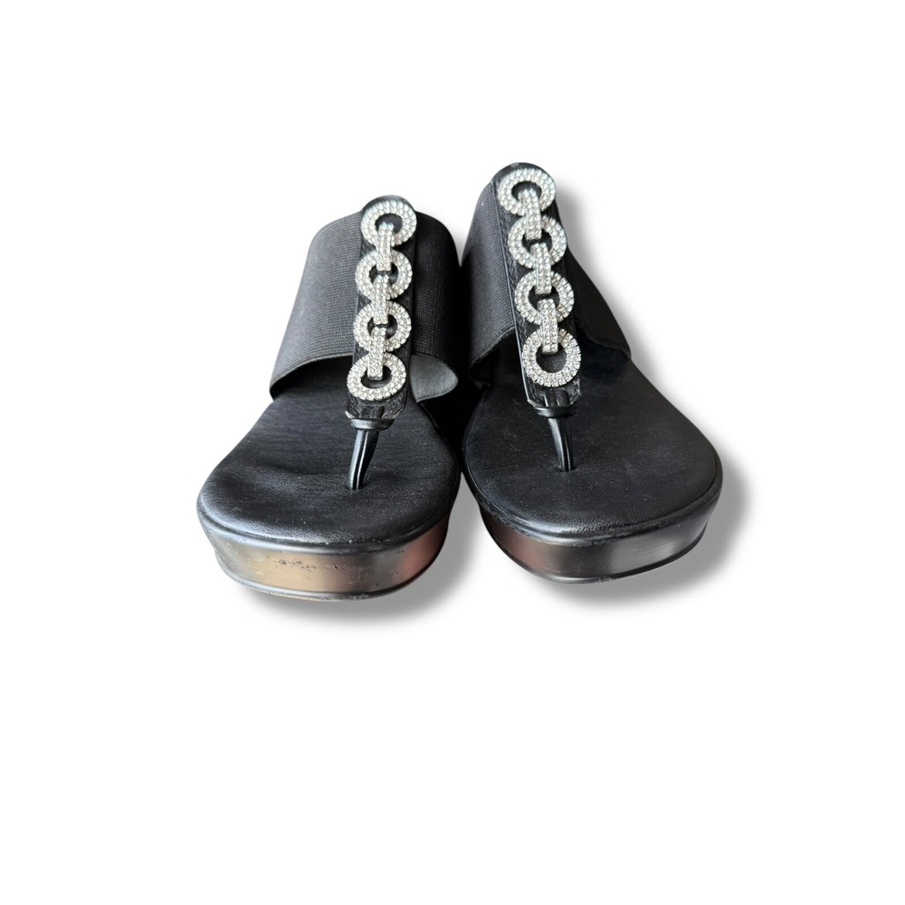 Lauren Blakwell Seleste Jeweled Wedge Sandals Comfort Slides Size 7 Black - Picture 8 of 16